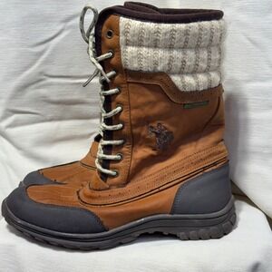 U Polo Assn Womens Brown Lace Up Knit Cuff Winter Boots Size 8.5